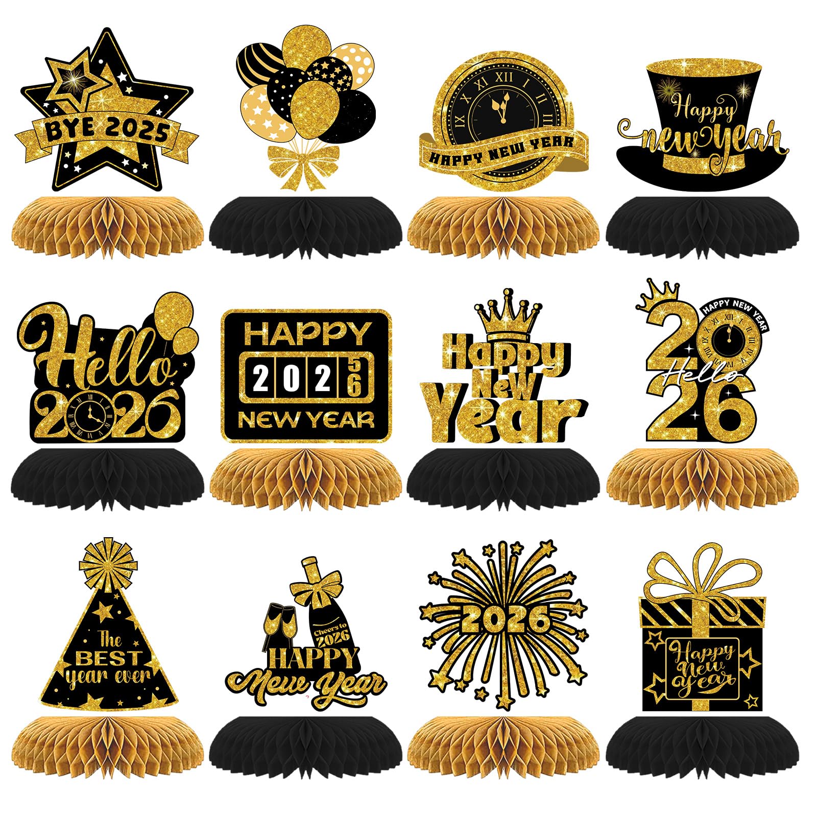 Amazon.com: ZCPTZ 12Pcs Happy New Year 2026 Honeycomb Centerpieces